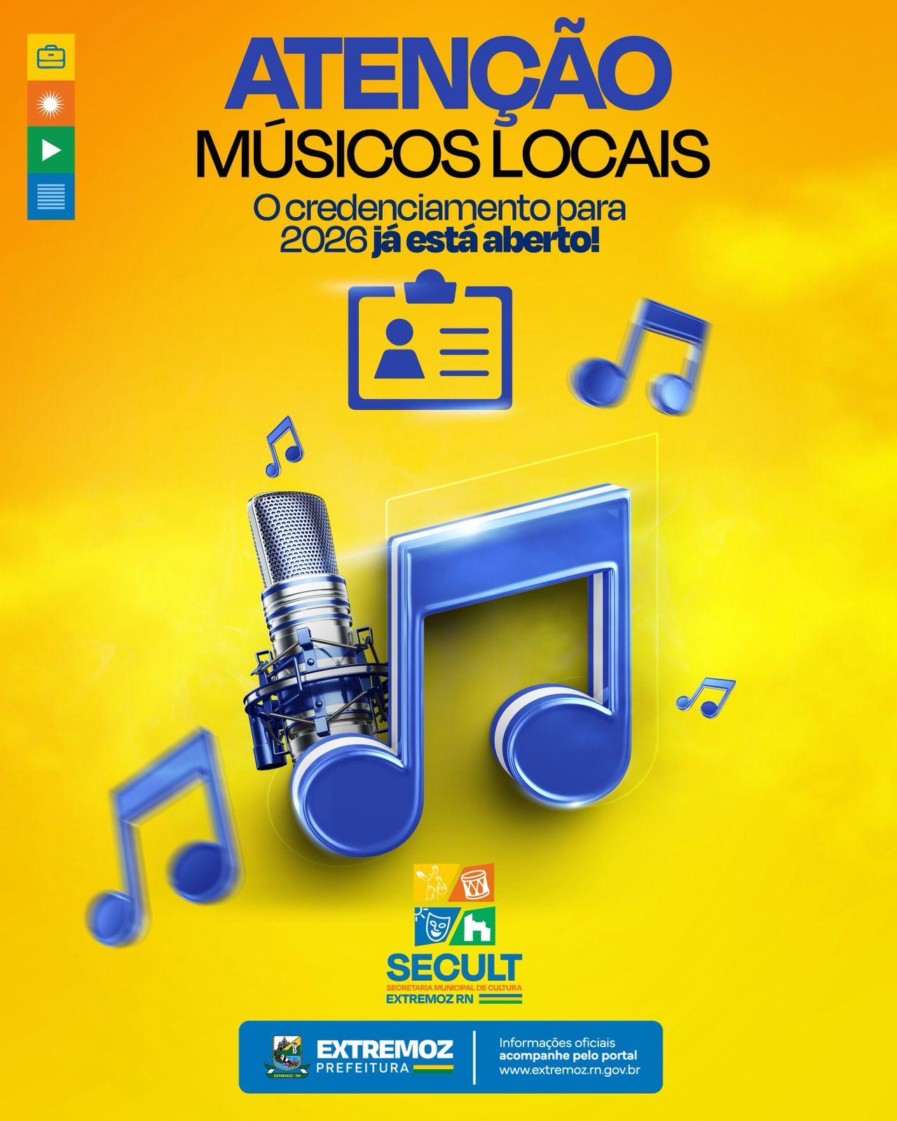 Prefeitura de Extremoz abre credenciamento para músicos e bandas locais em 2026