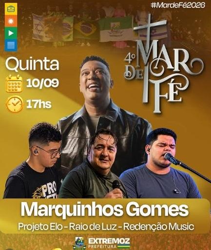 Mar de Fé 2026 reúne Marquinhos Gomes, atrações locais e ônibus gratuitos nesta quinta-feira em Extremoz
